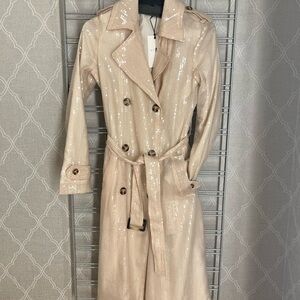 NWT 7 For All Mankind Sequin Trench Coat Jacket Beige Tan XS